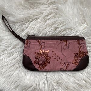 Early 2000s Y2K Whimsical Blush Pink and Brown w Sequins Clutch